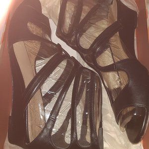 Via Spiga Black Strap Wedge Sandal, Size 8